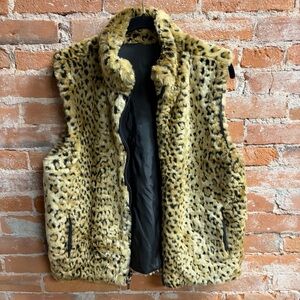 Worthington Leopard Animal Print Vest Reversible Faux Fur Zip Women’s Medium